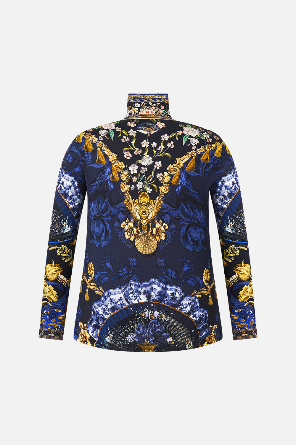 The CAMILLA JERSEY TURTLENECK NOTES FROM THE BLUE ROOM in our  print.