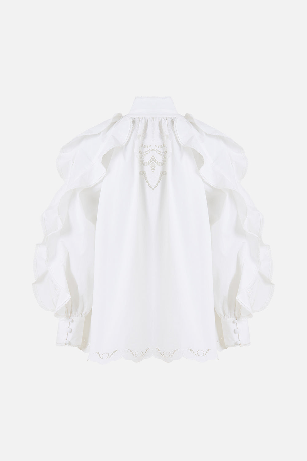 RELAXED BLOUSE WITH FRILL SLEEVE DETAIL - WHITE A TILED WONDERLAND