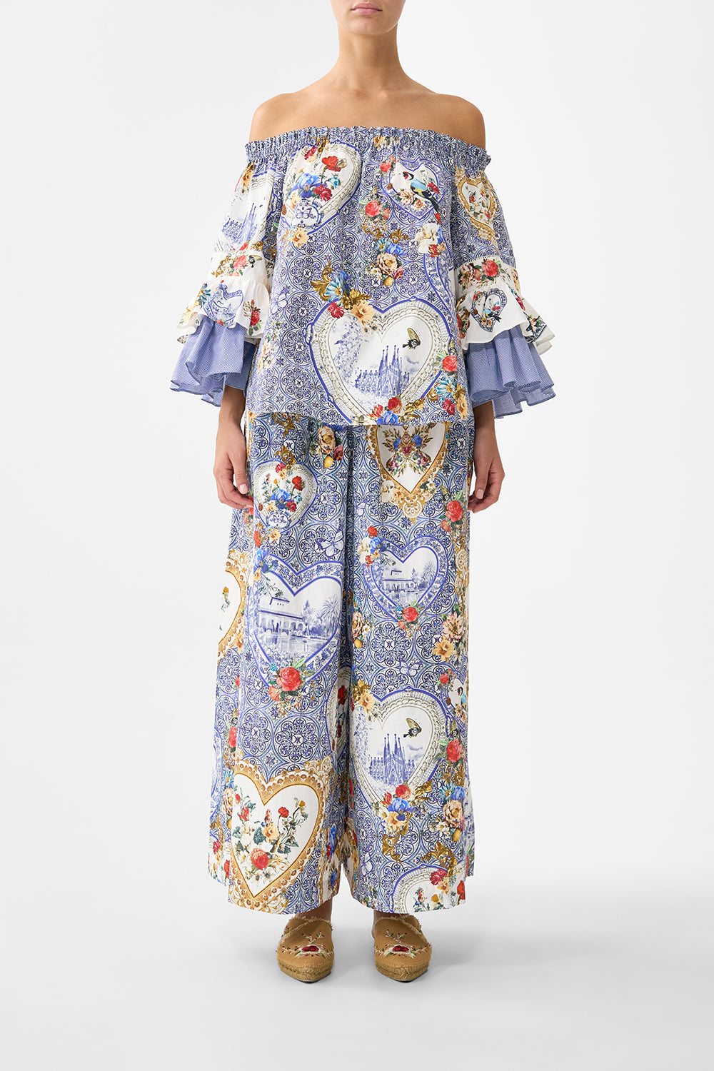 OFF SHOULDER TOP WITH FRILL SLEEVE THE POTTERY PARLOUR