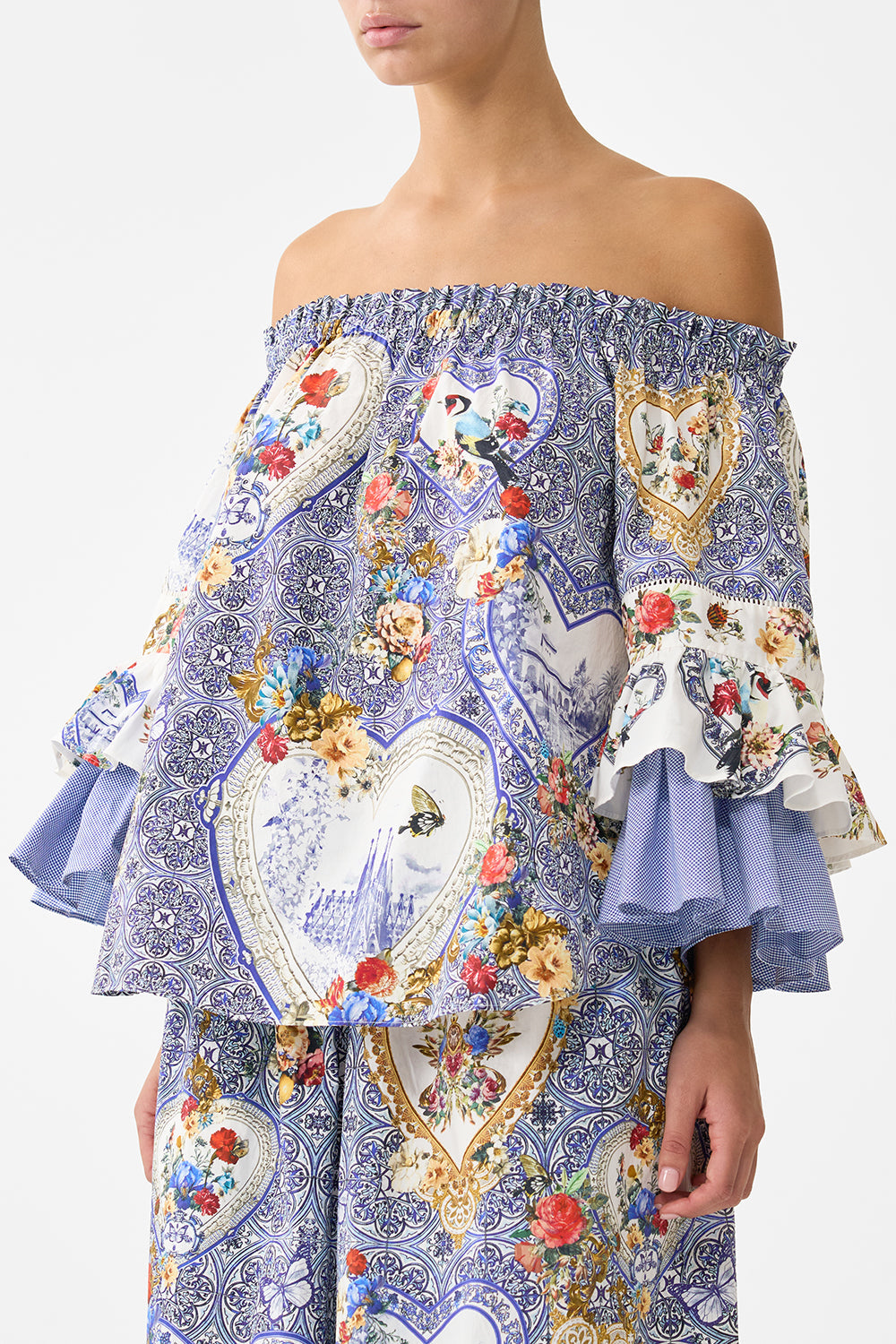 OFF SHOULDER TOP WITH FRILL SLEEVE THE POTTERY PARLOUR