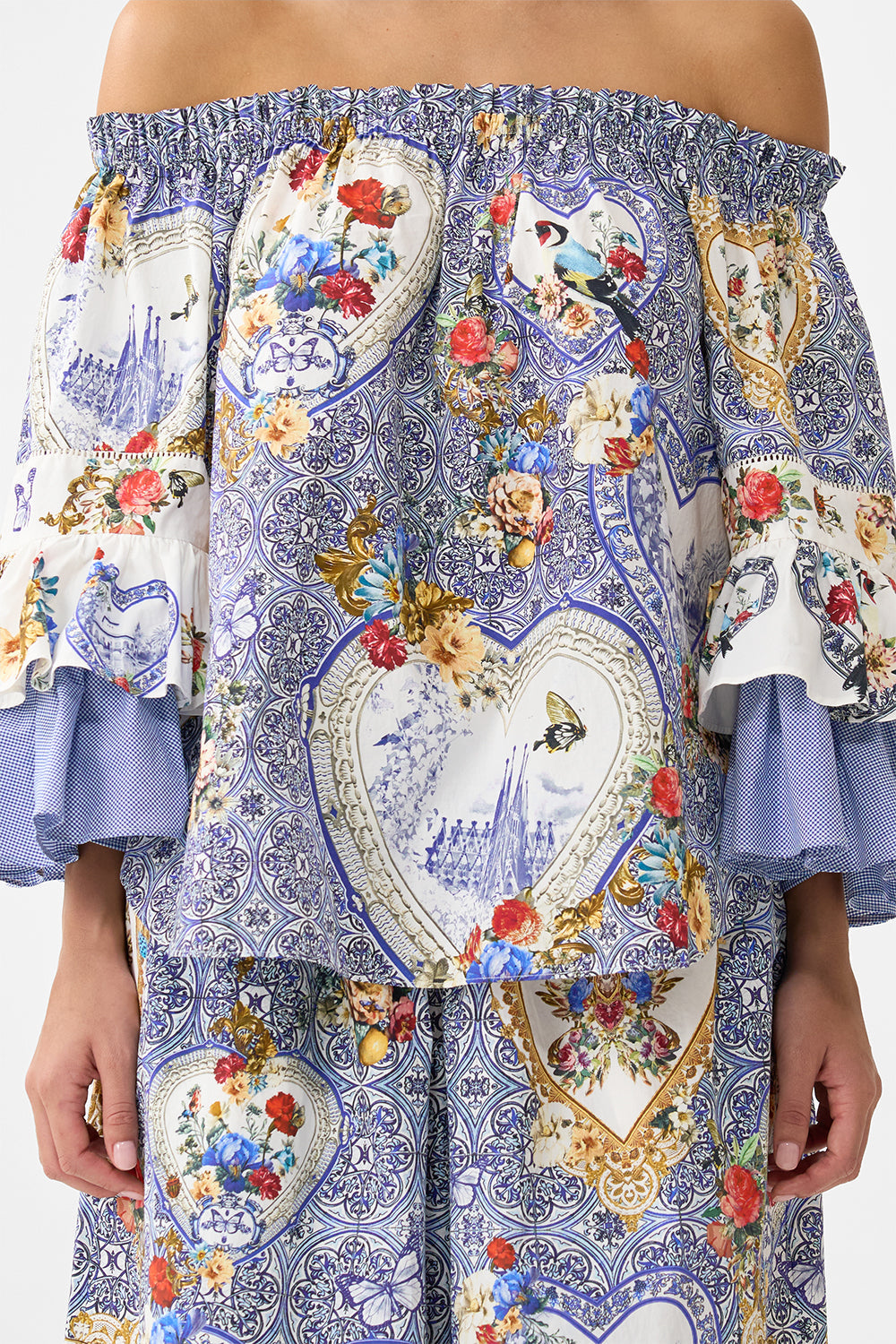 OFF SHOULDER TOP WITH FRILL SLEEVE THE POTTERY PARLOUR