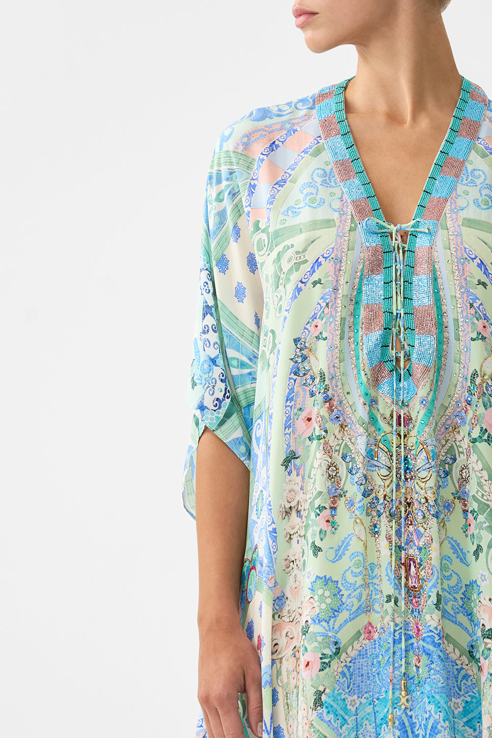The Midsummer Mosaics Short Lace Up Kaftan | CAMILLA US – CAMILLA
