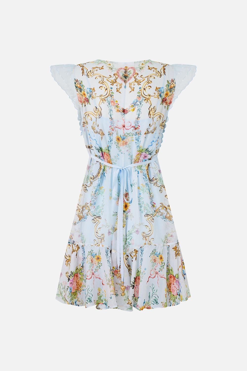 The CAMILLA ruffle sleeve short dress in our print Seville Sweetheart.