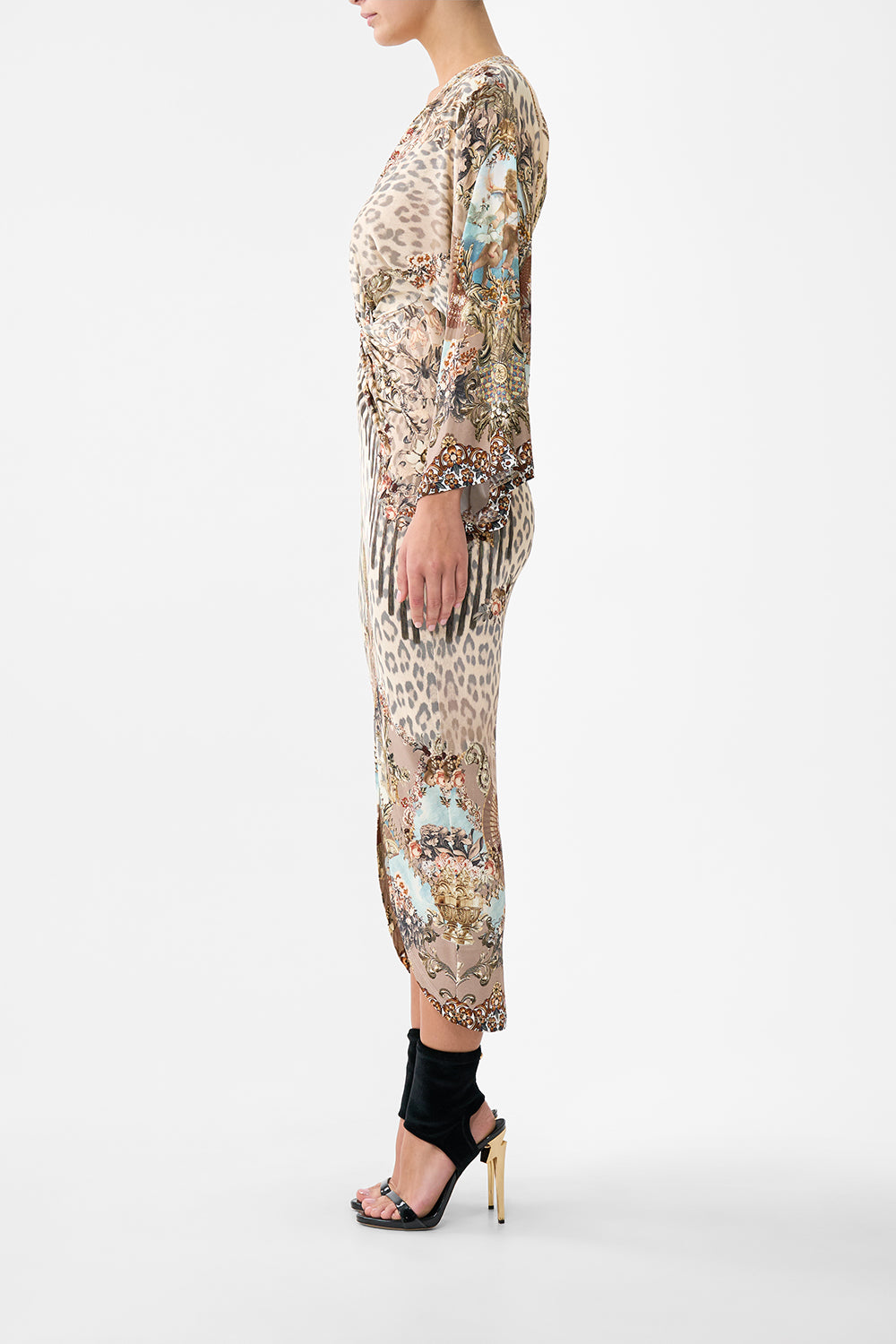 VESTIDO LARGO CON ABERTURA DELANTERA Y NUDO ARANJUEZ ANIMALIA