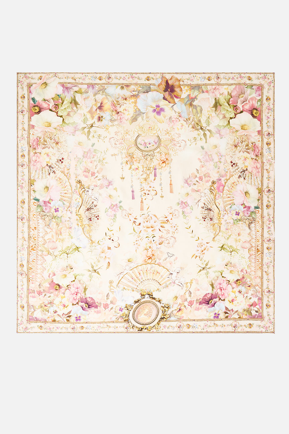 LARGE CRYSTALLED SILK SQUARE SCARF ADORNED IN ARANJUEZ