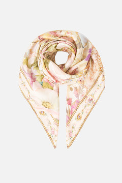 LARGE CRYSTALLED SILK SQUARE SCARF ADORNED IN ARANJUEZ