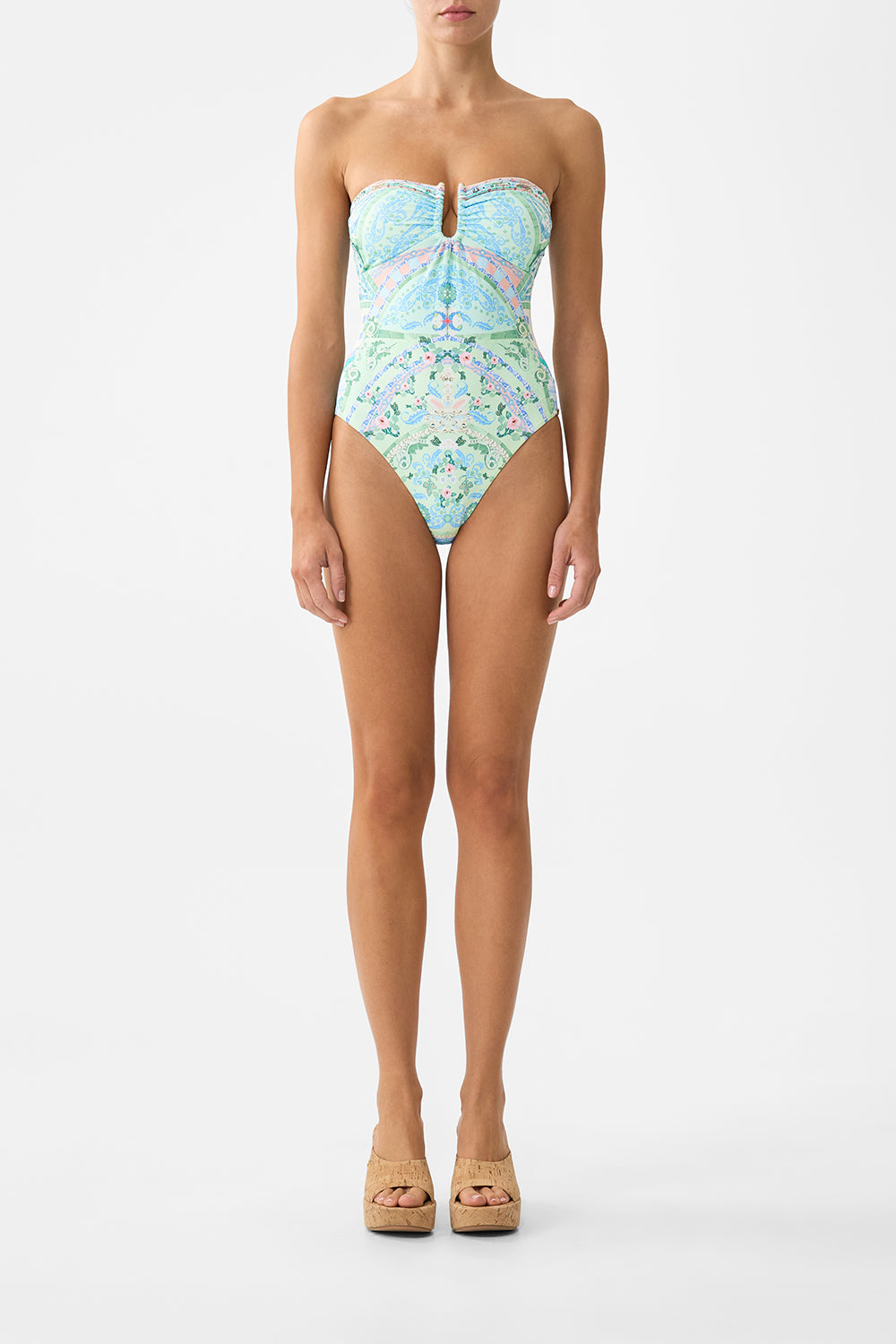 GATHERED BANDEAU ONE PIECE WITH U RING FRONT MIDSUMMER MOSAICS