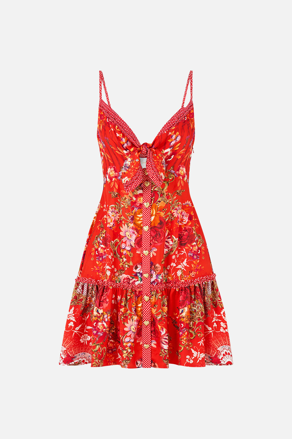 VESTIDO CORTO CON NUDO DELANTERO Y VOLANTE EN EL BAJO OLÉ OLÉ