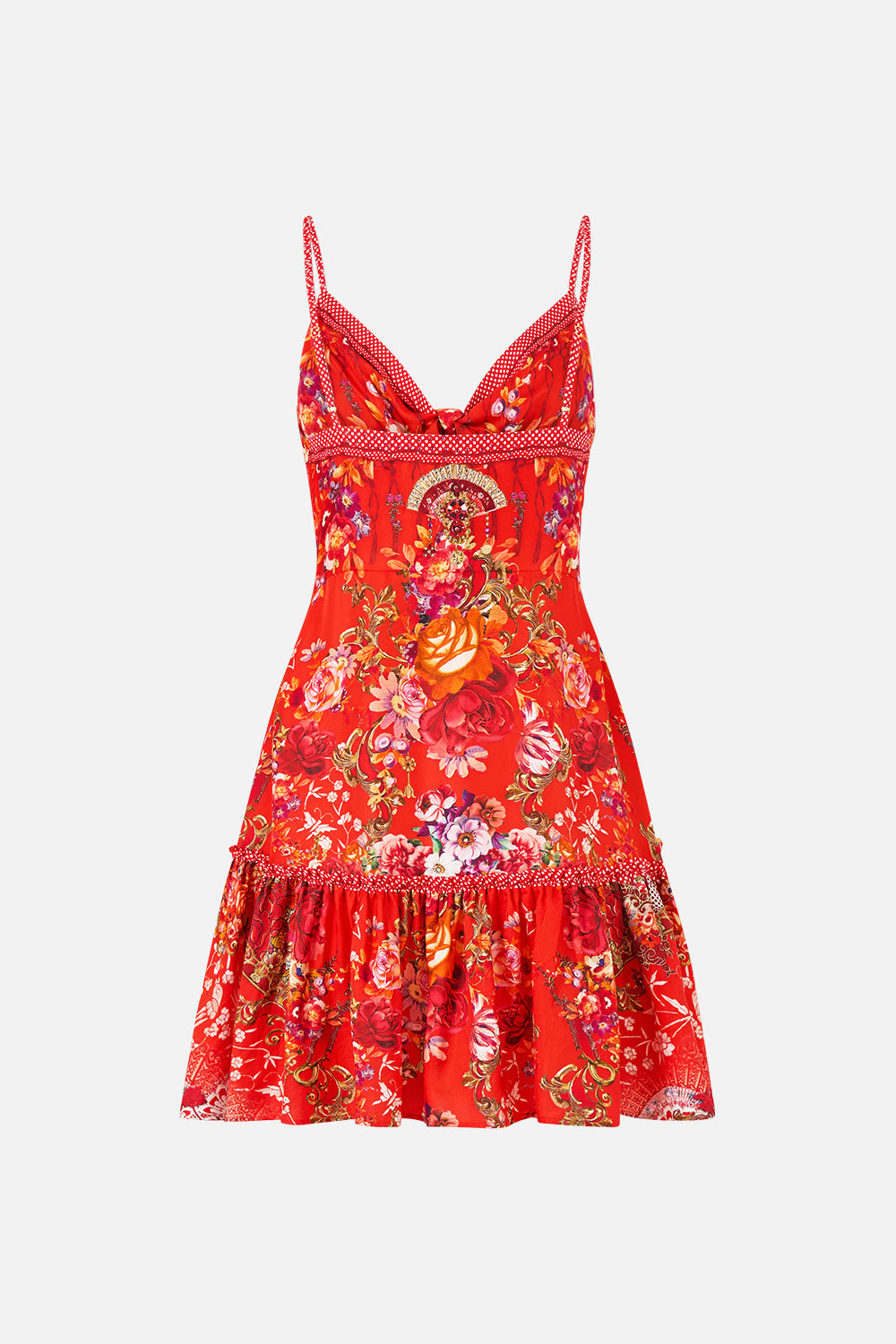 VESTIDO CORTO CON NUDO DELANTERO Y VOLANTE EN EL BAJO OLÉ OLÉ