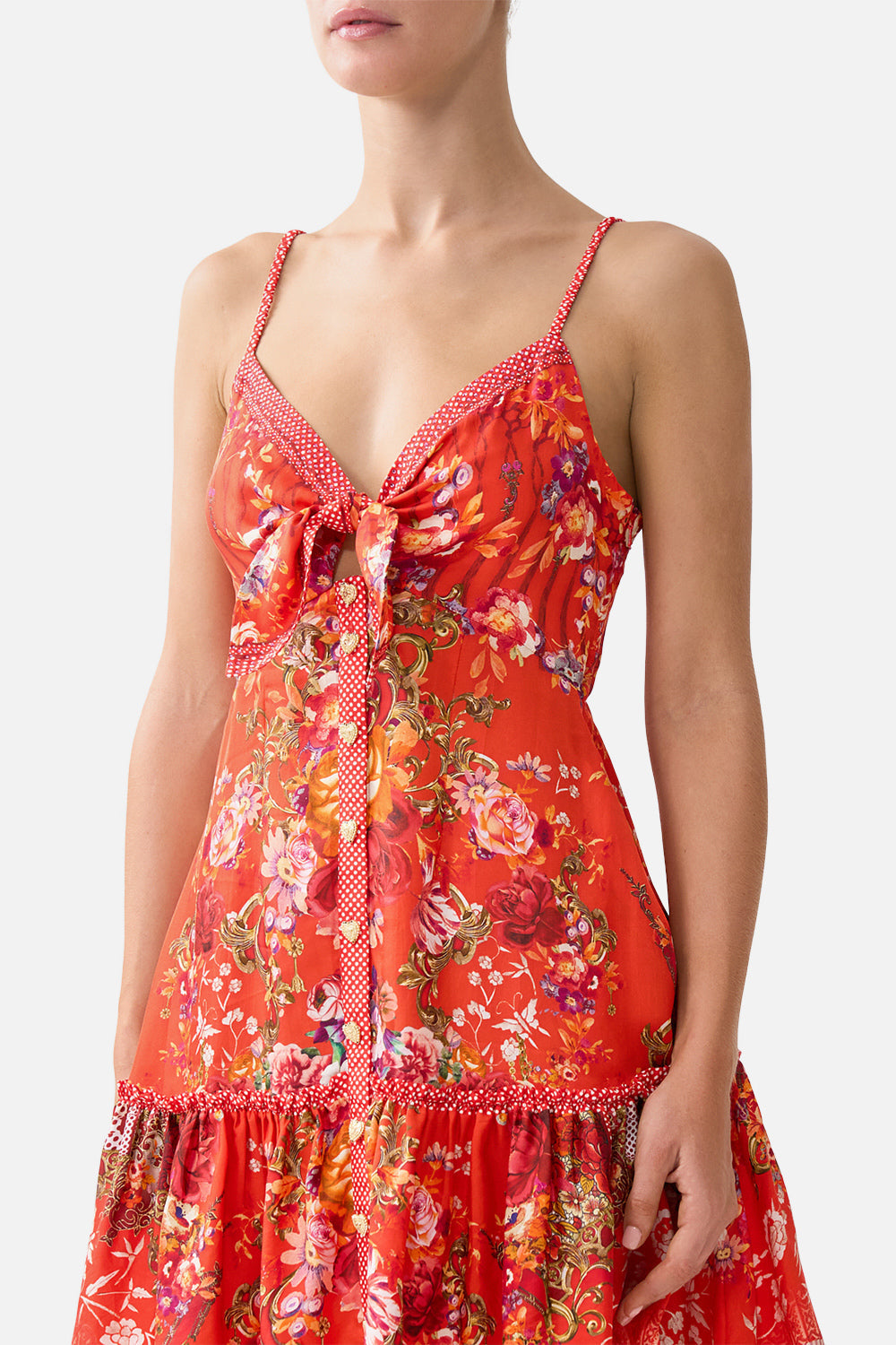 VESTIDO CORTO CON NUDO DELANTERO Y VOLANTE EN EL BAJO OLÉ OLÉ