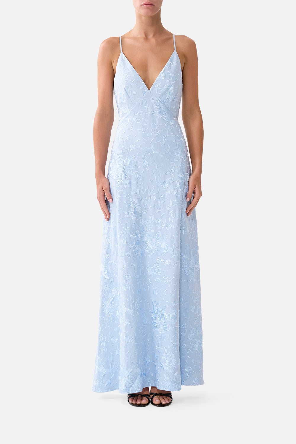 VESTIDO LARGO AL BIES CON CUELLO EN V SEVILLE SWEETHEART