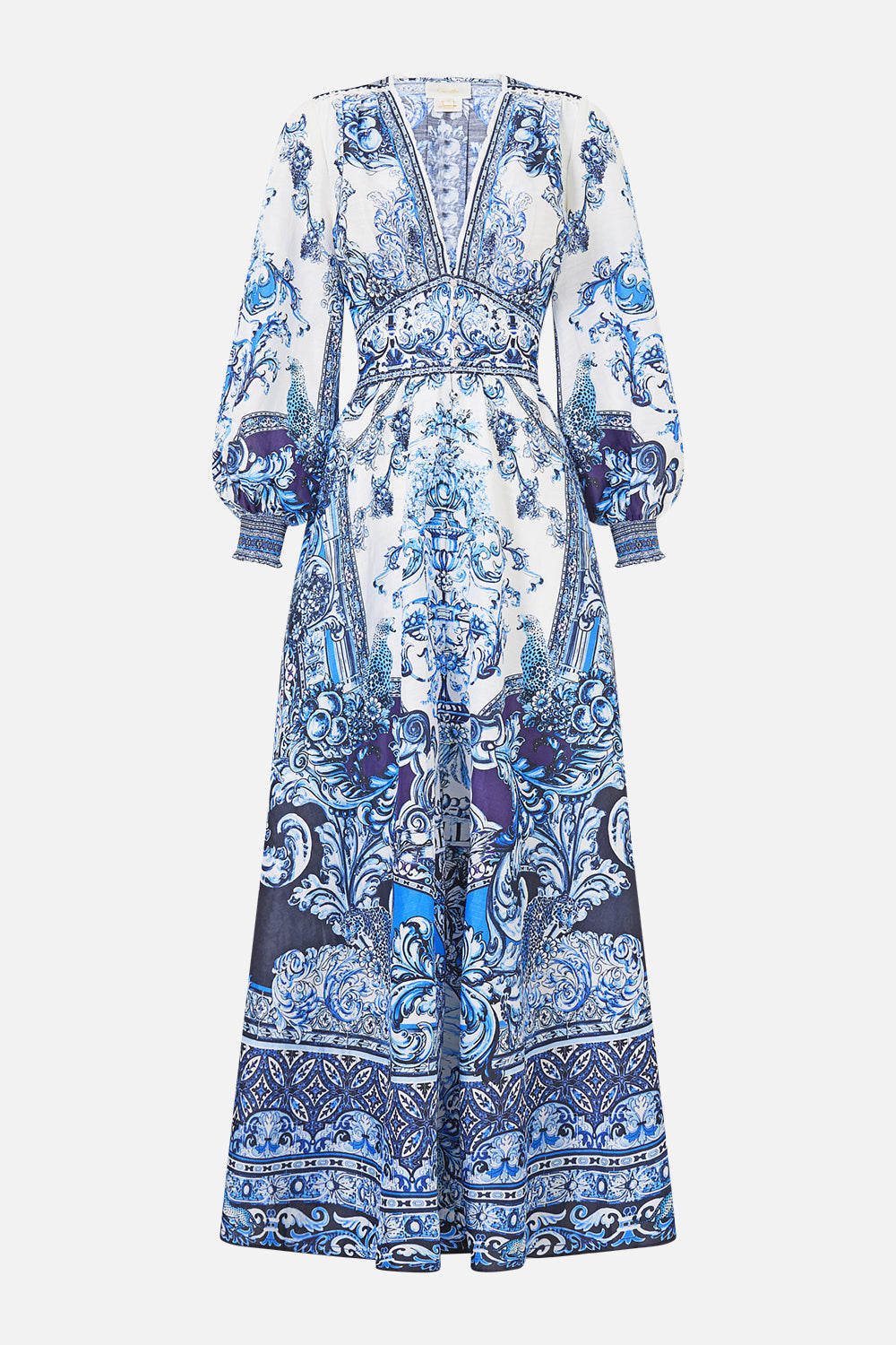 BUTTON DRESS WITH SHAPED WAISTBAND A TILED WONDERLAND