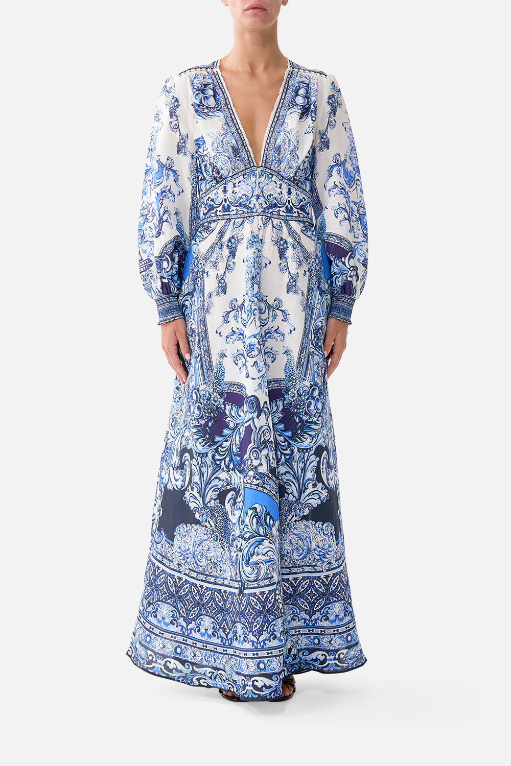 BUTTON DRESS WITH SHAPED WAISTBAND A TILED WONDERLAND