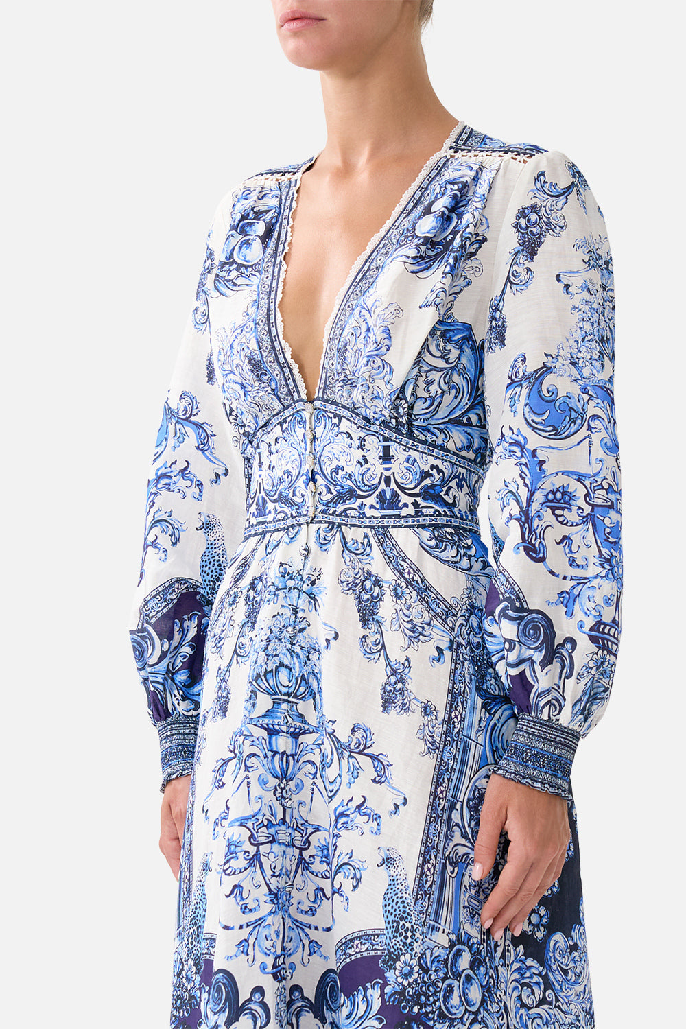 The A Tiled Wonderland Button Dress With Shaped Waistband