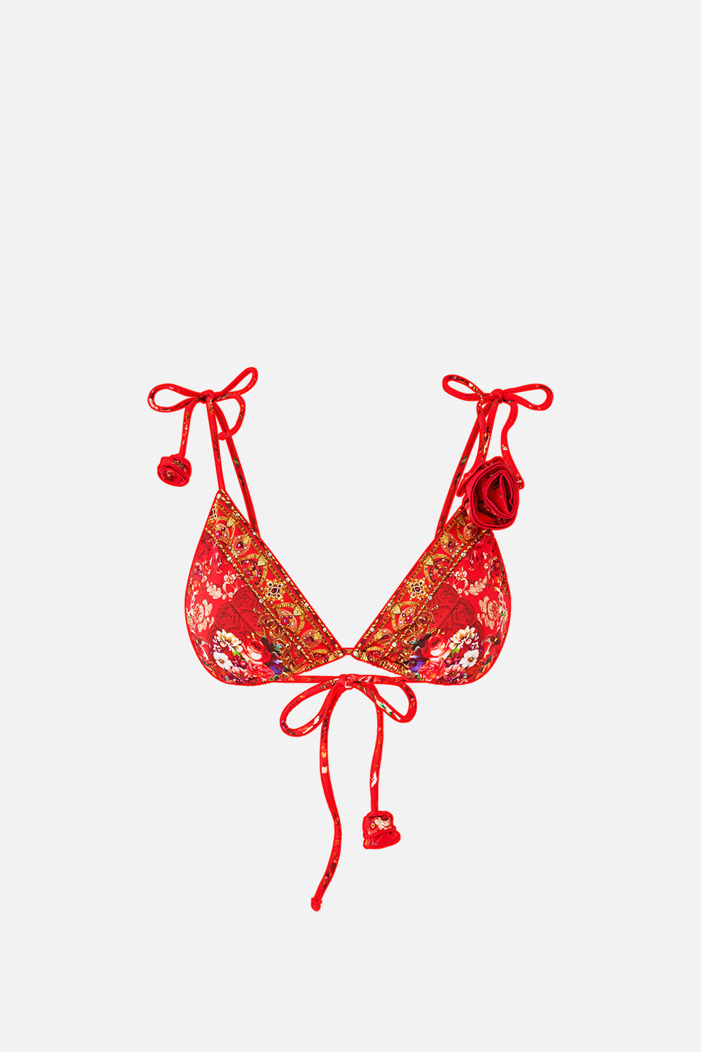 TIE SHOULDER TRI BIKINI TOP WITH ROSETTE DETAIL OLÉ OLÉ