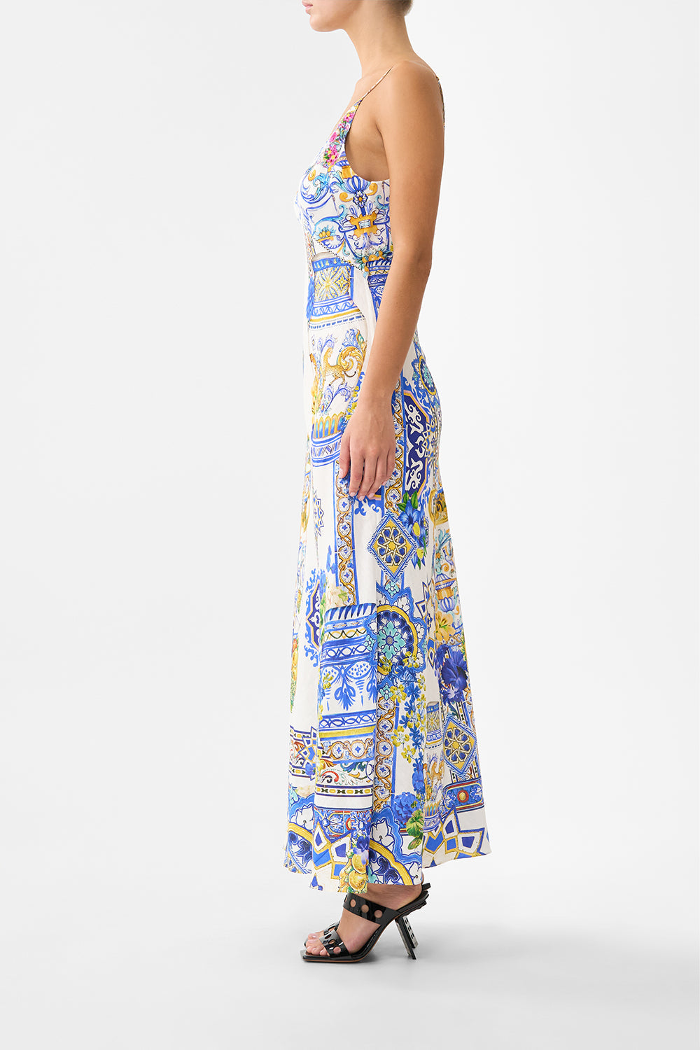 The Milla In Sevilla V Neck Full Length Bias Slip Dress | CAMILLA
