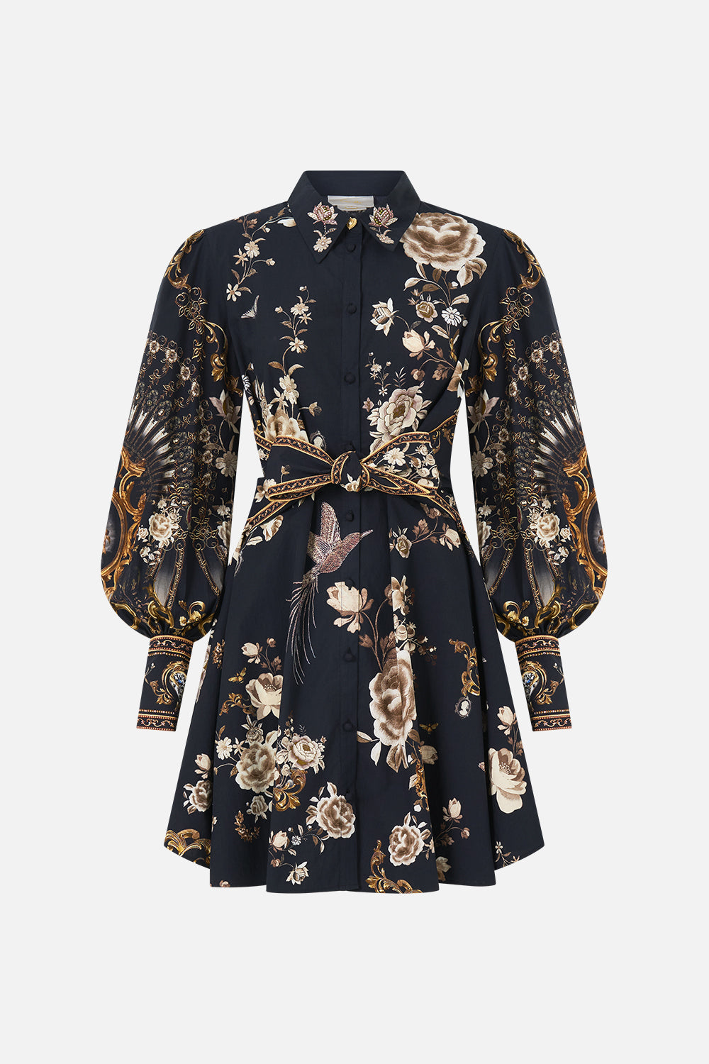 VESTIDO CAMISERO CORTO CON LAZO EN LA CINTURA FLAMENCO FOLCLÓRICO