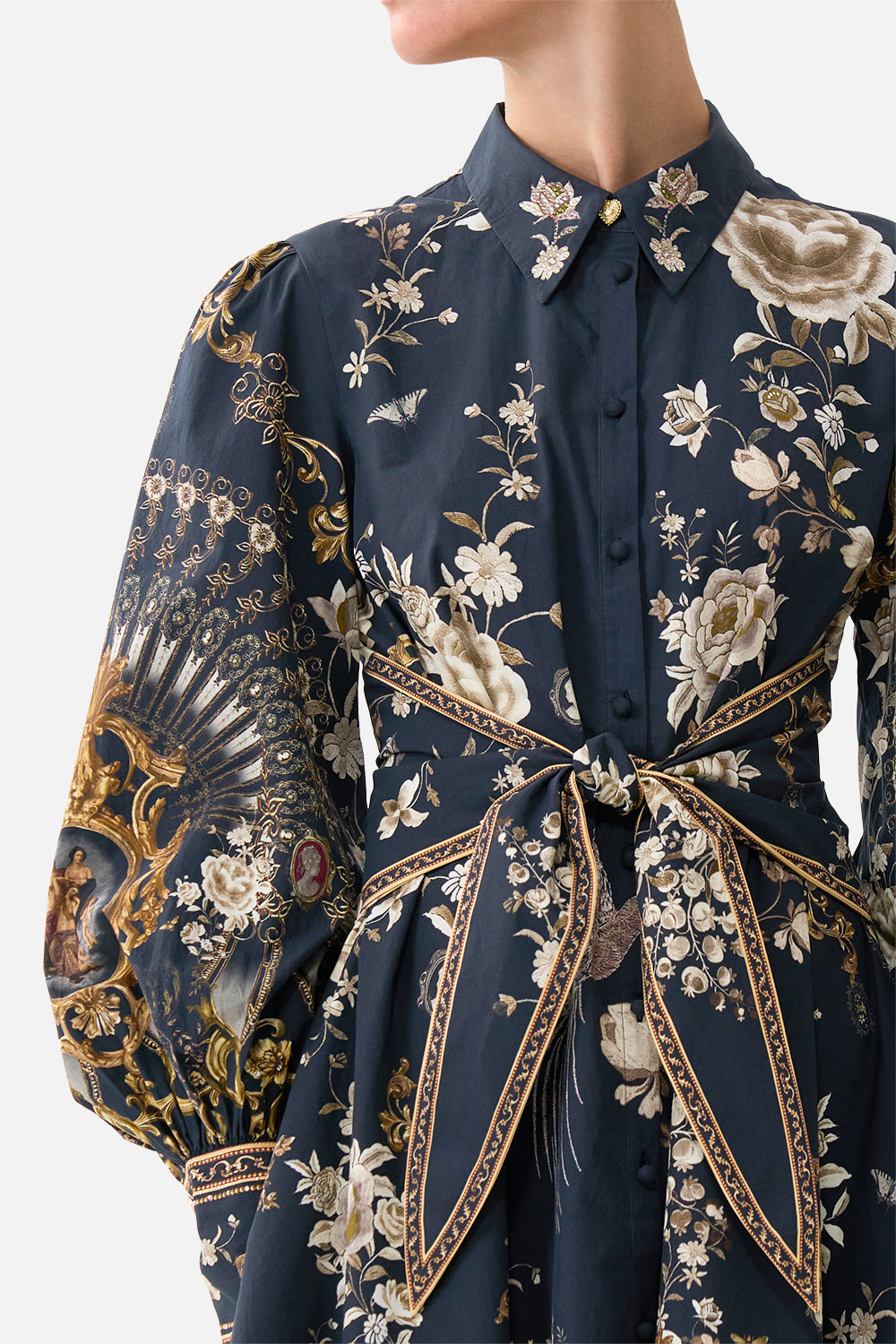 VESTIDO CAMISERO CORTO CON LAZO EN LA CINTURA FLAMENCO FOLCLÓRICO