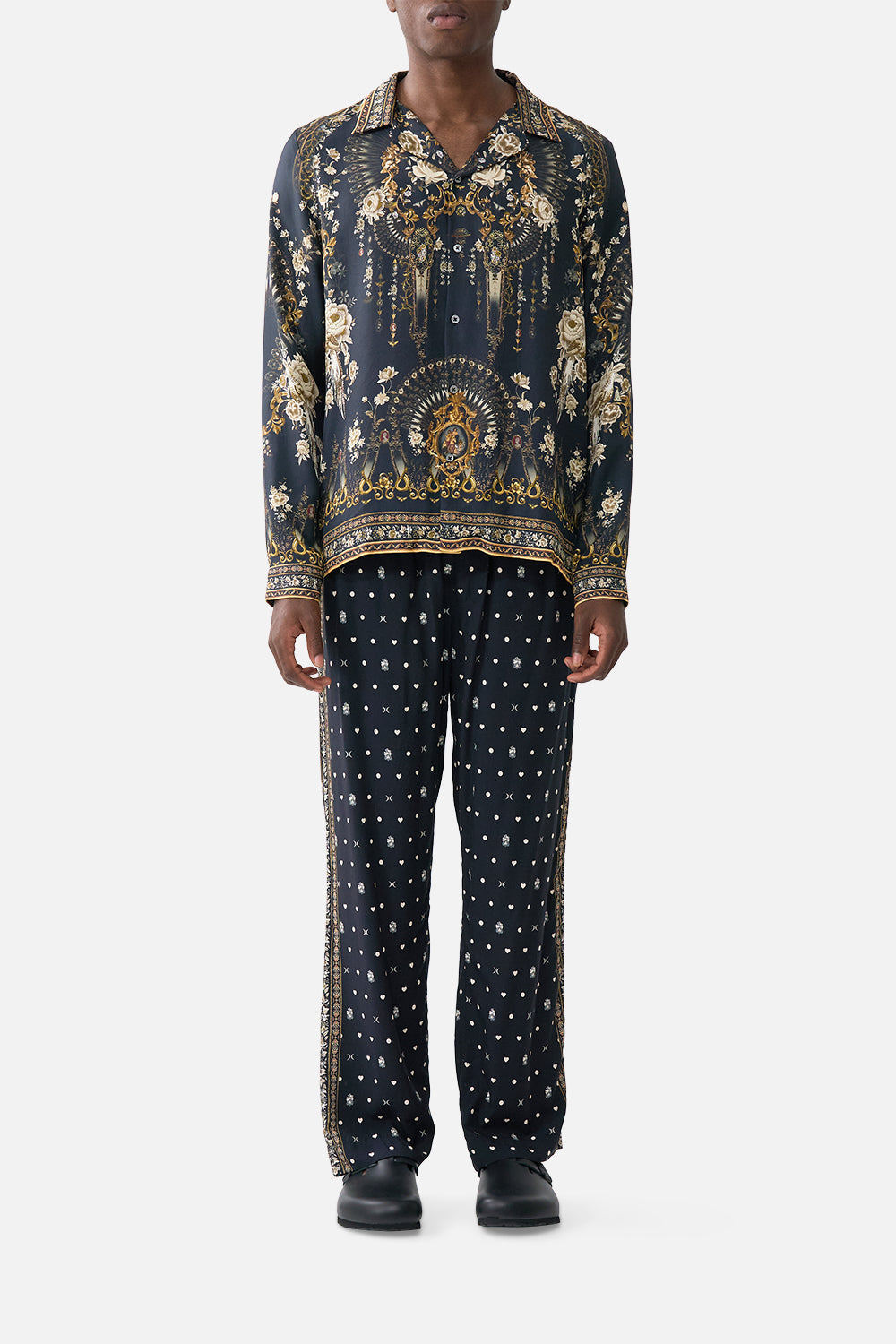 CAMISA DE MANGA LARGA CON CUELLO CUBANO FOLCLORE FLAMENCO
