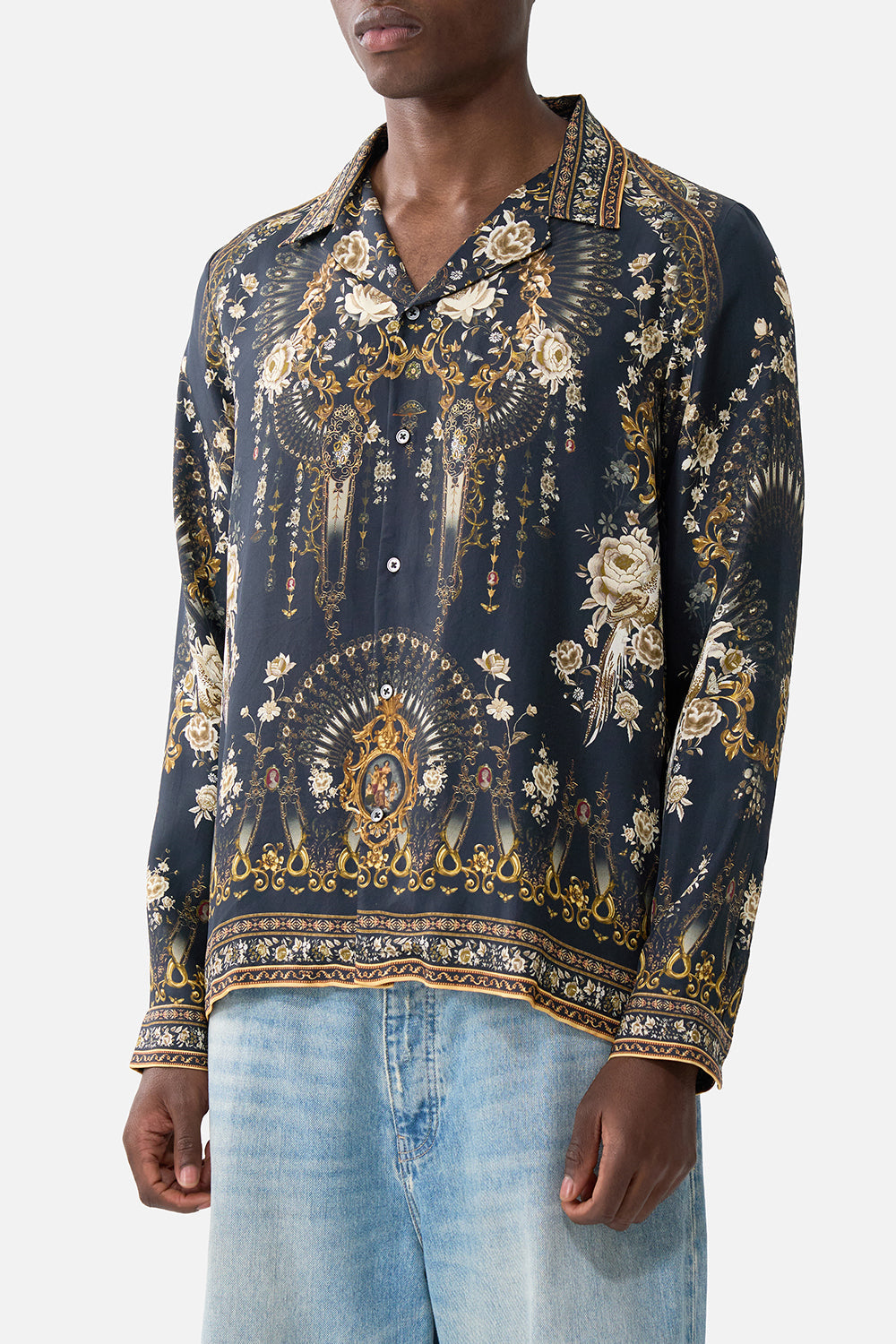 CAMISA DE MANGA LARGA CON CUELLO CUBANO FOLCLORE FLAMENCO