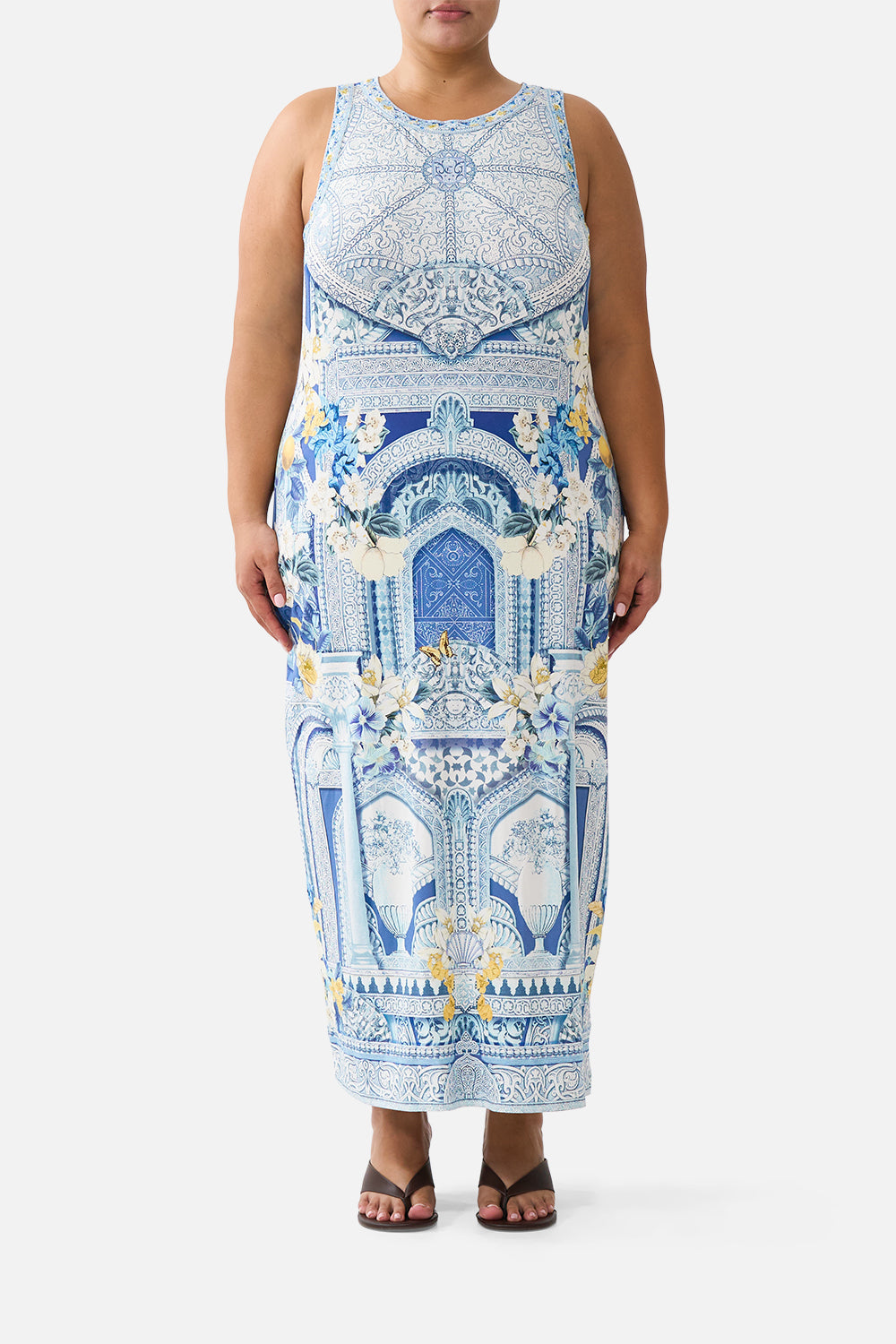 The CAMILLA jersey tank dress in our print De Nada Granada.