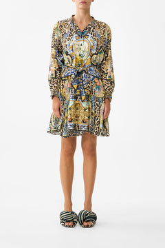 SHORT TIERED SHIRTDRESS WITH WIDE WAIST TIE SEVILLIAN STYLE
