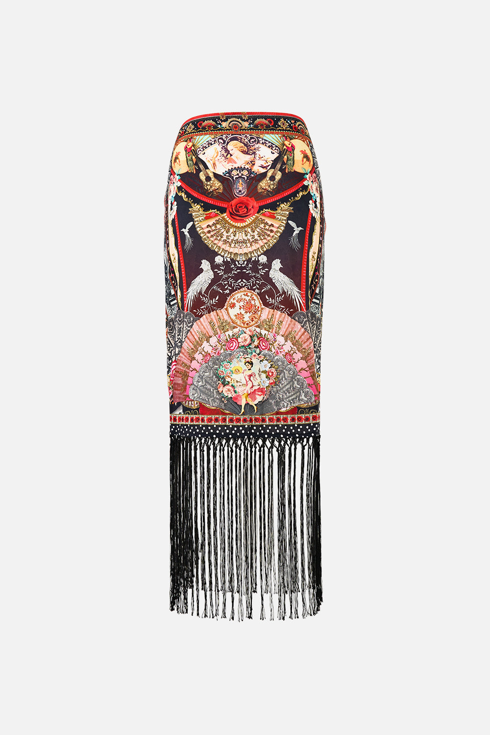WOVEN SHORT SARONG WITH LONG FRINGE TRIM DAUGHTERS OF DUENDE