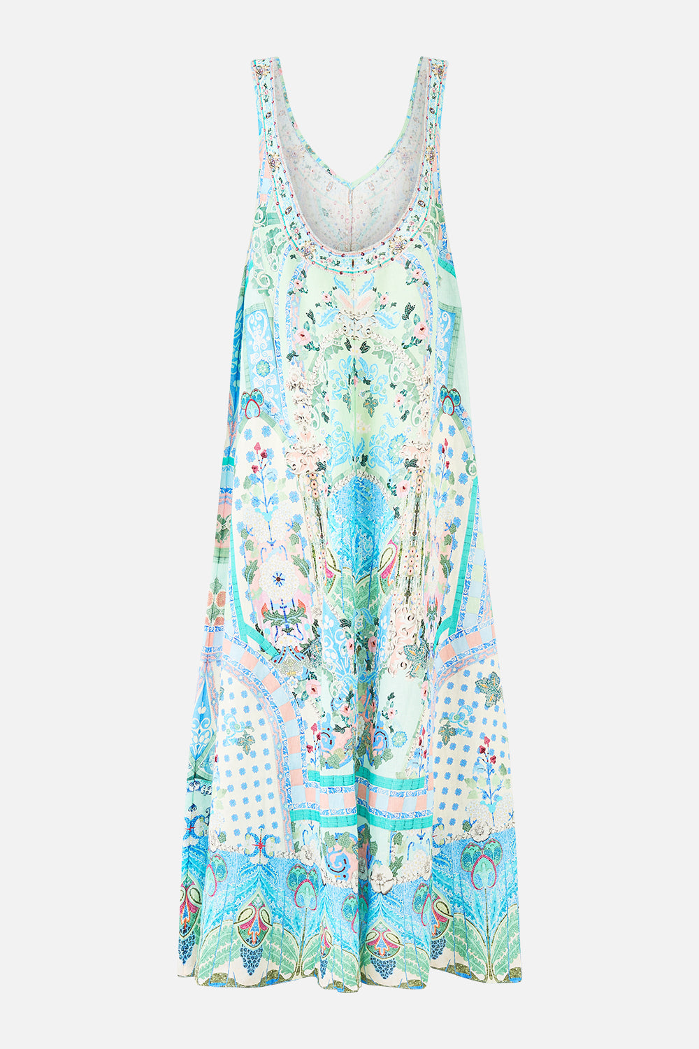 VESTIDO CON CUELLO EN V, BOLSILLOS Y ESPALDA BAJA MOSAICOS DE VERANO
