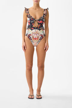 TIE FRONT ONE PIECE W FRILL NECK AND WAIST DAUGHTERS OF DUENDE