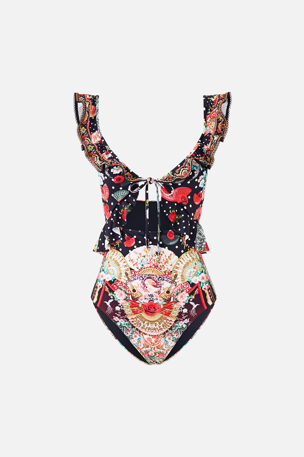 TIE FRONT ONE PIECE W FRILL NECK AND WAIST DAUGHTERS OF DUENDE