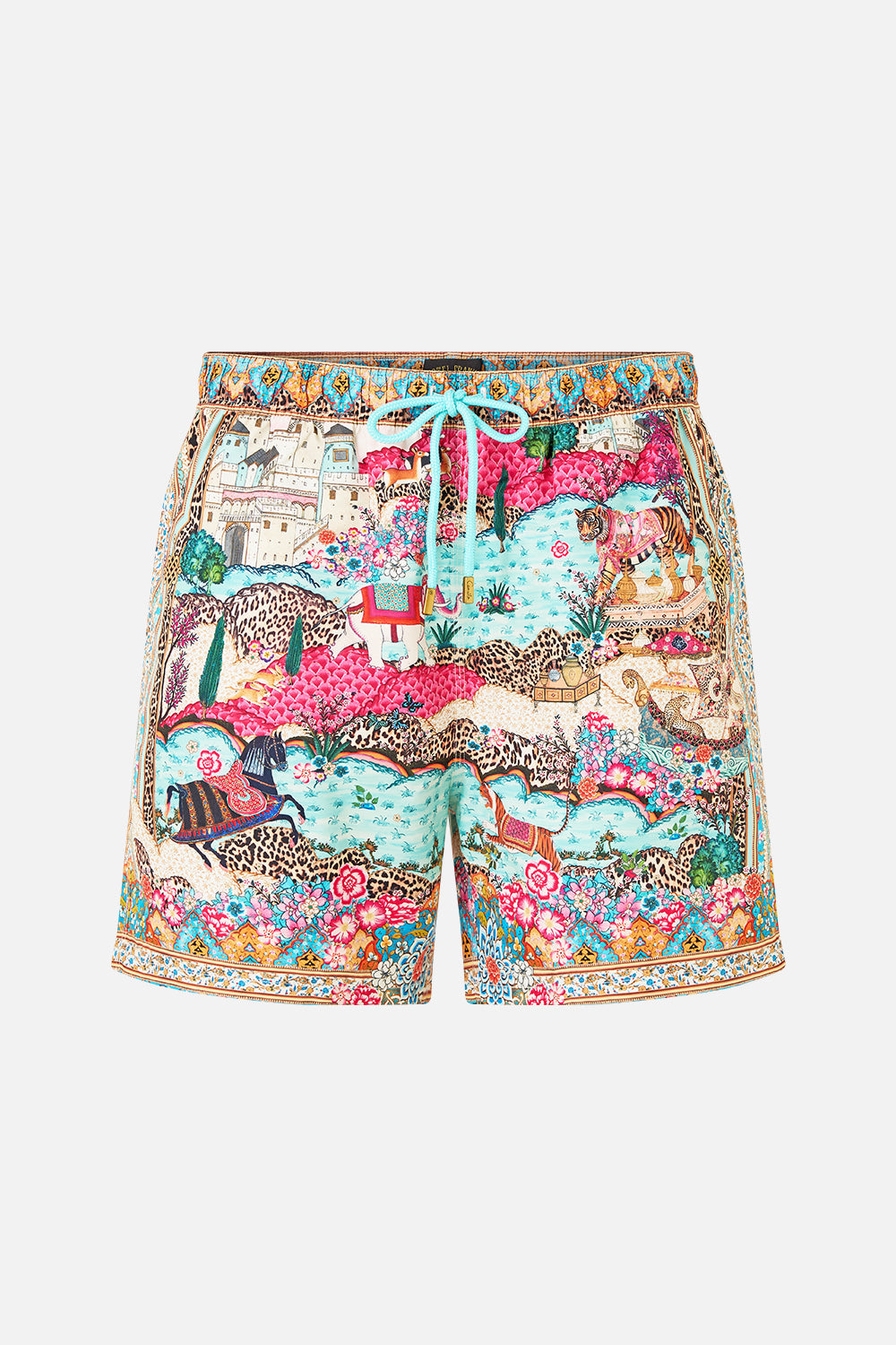 The CAMILLA MID LENGTH BOARDSHORT WITH ELASTIC WAIST MINIATURE MOMENTS in our  print.
