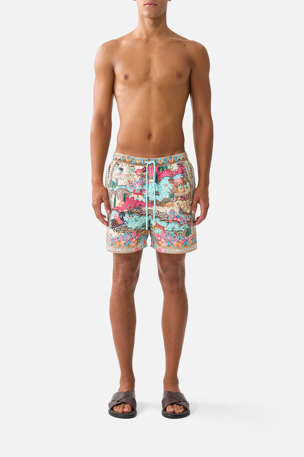 The CAMILLA MID LENGTH BOARDSHORT WITH ELASTIC WAIST MINIATURE MOMENTS in our MINIATURE MOMENTS print.