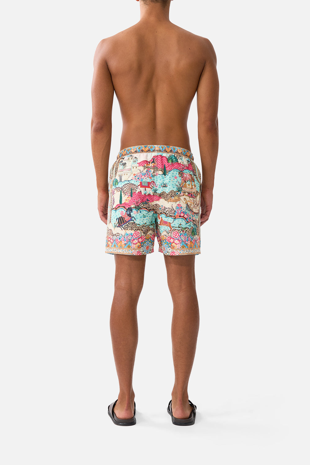 The CAMILLA MID LENGTH BOARDSHORT WITH ELASTIC WAIST MINIATURE MOMENTS in our  print.