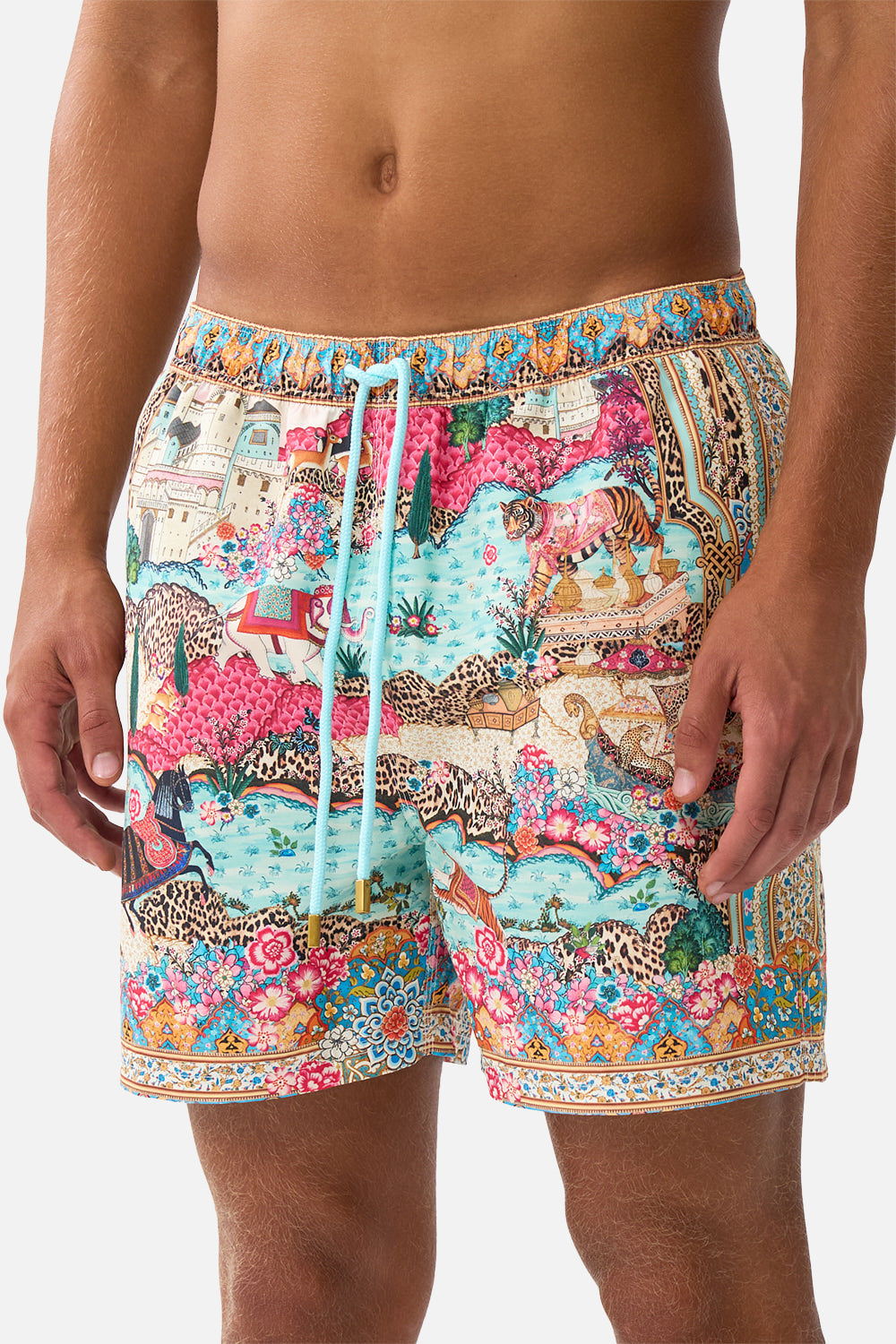 The CAMILLA MID LENGTH BOARDSHORT WITH ELASTIC WAIST MINIATURE MOMENTS in our  print.