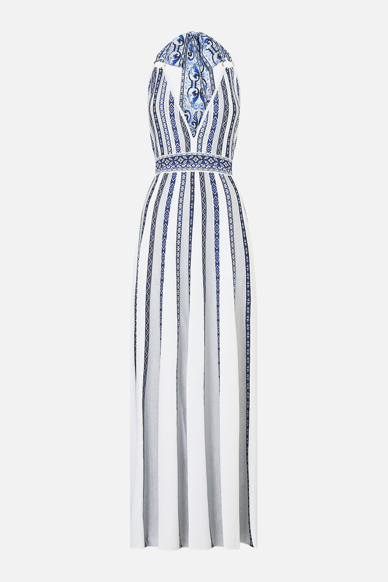 HALTER NECK KNIT DRESS WITH SILK TIE A TILED WONDERLAND HALTER NECK KNIT DRESS WITH SILK TIE A TILED WONDERLAND