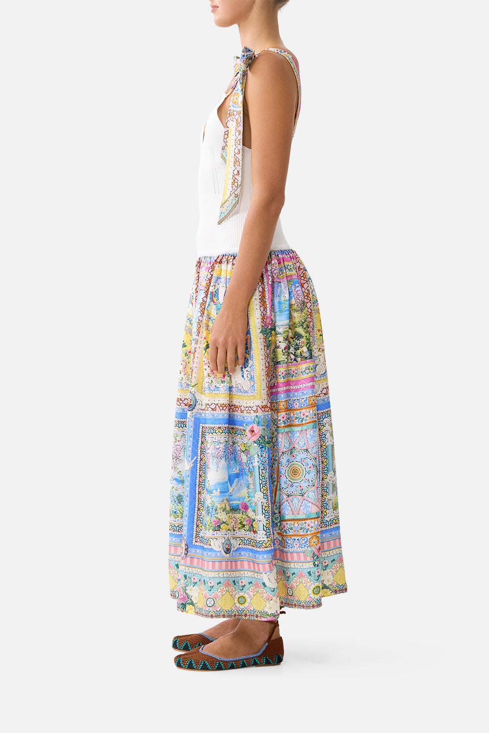 KNIT BODICE SILK SPLICED MIDI DRESS NAVÀS NOUVEAU