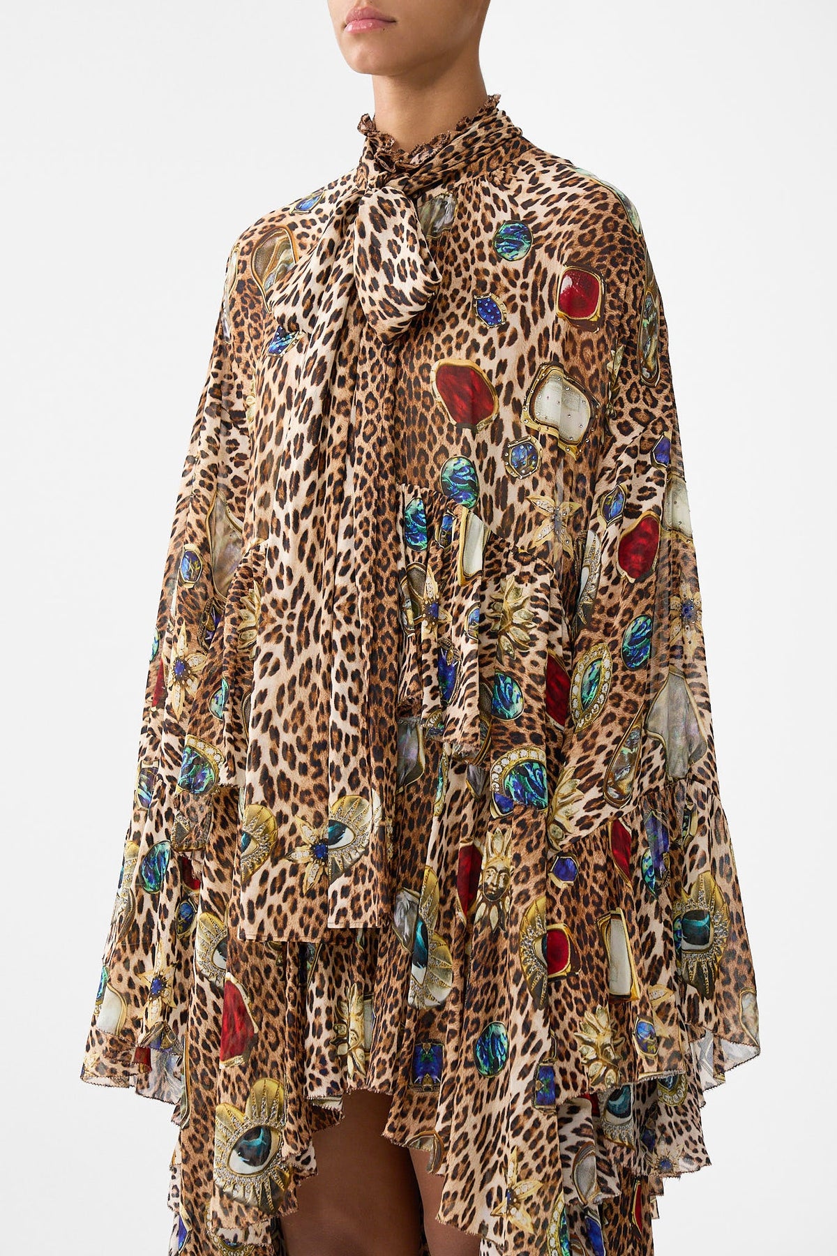 RUFFLE HIGH LOW DRESS WITH LONG SLEEVE NAZAR NIRVANA