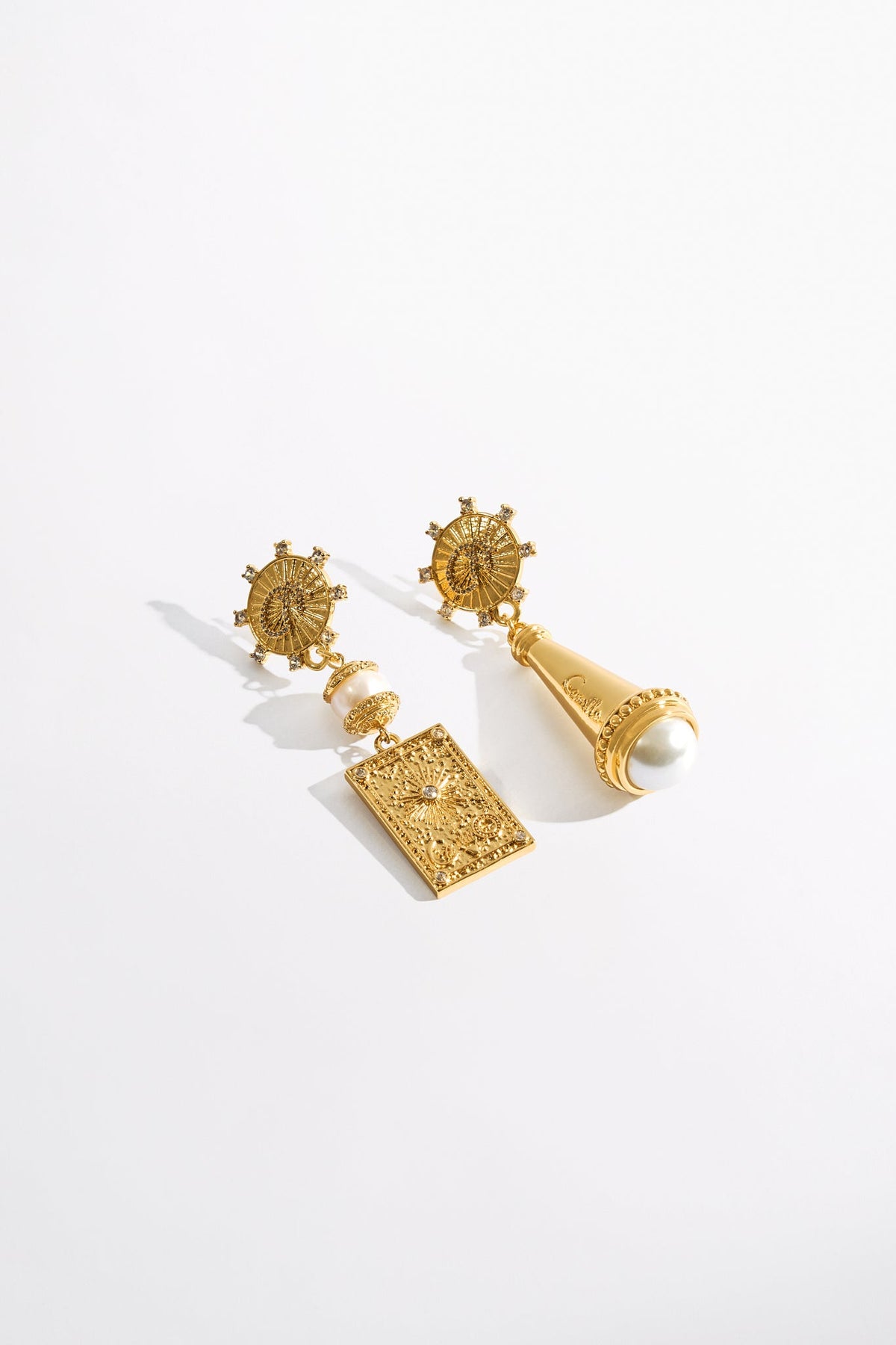 BOHEMIAN BABYLON ASYMMETRICAL CHARM EARRINGS GOLD