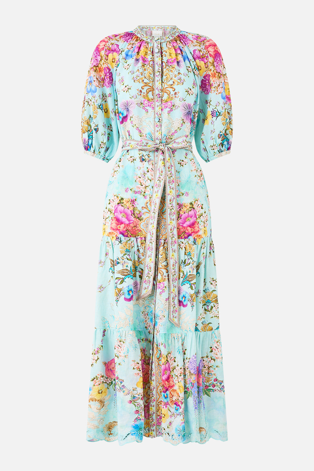 VESTIDO CAMISERO MIDI DE MANGA ABULLONADA CON LAZO BAZAAR BLOOMS
