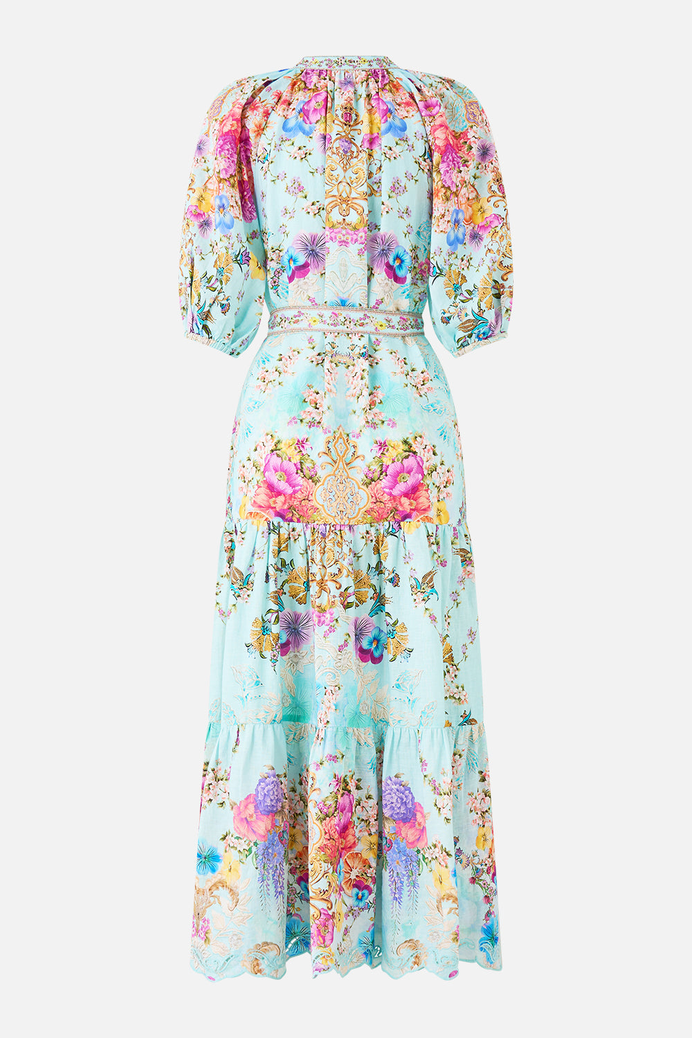 VESTIDO CAMISERO MIDI DE MANGA ABULLONADA CON LAZO BAZAAR BLOOMS