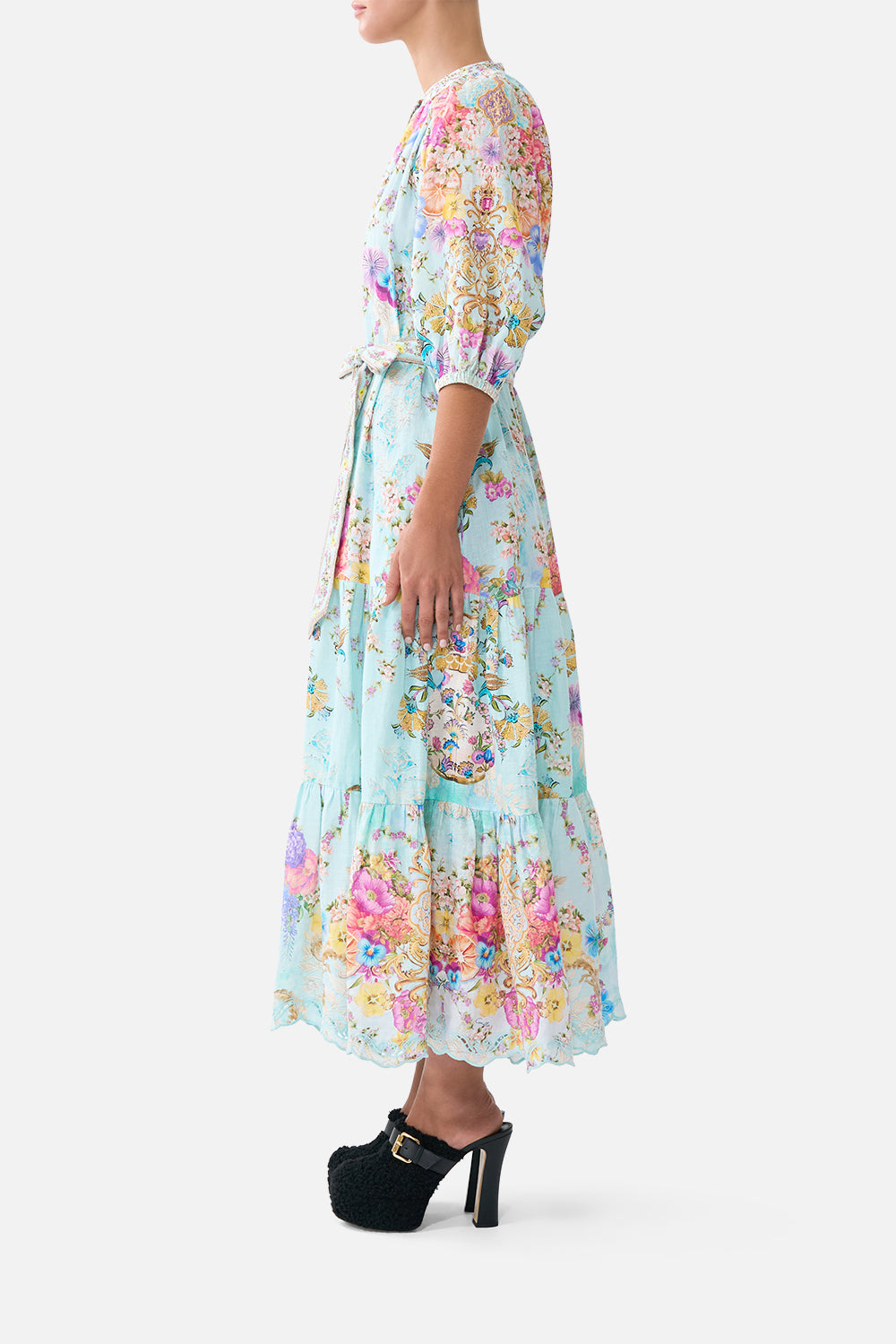VESTIDO CAMISERO MIDI DE MANGA ABULLONADA CON LAZO BAZAAR BLOOMS