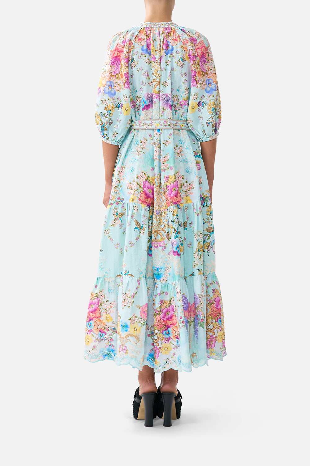 VESTIDO CAMISERO MIDI DE MANGA ABULLONADA CON LAZO BAZAAR BLOOMS