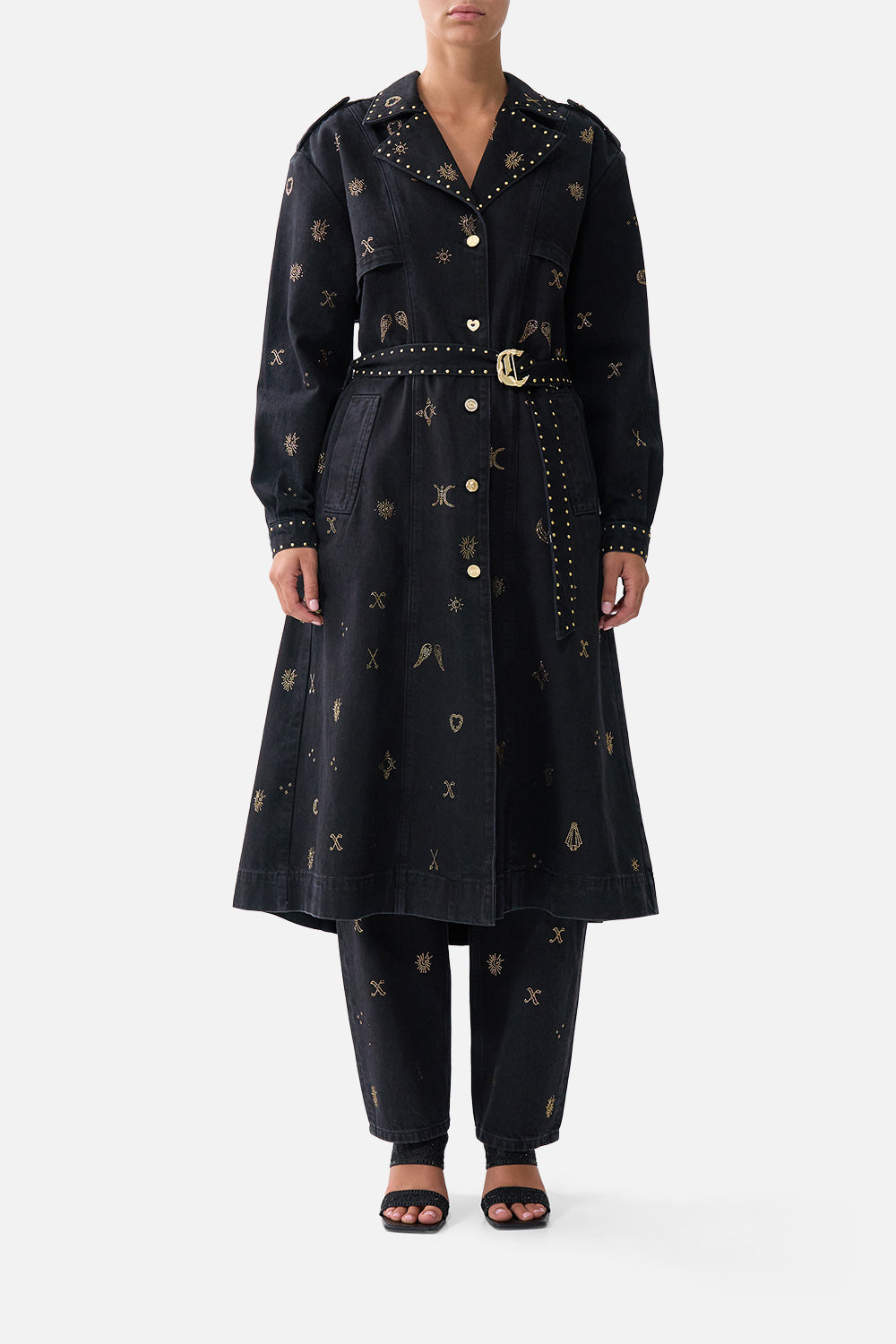 HEIRLOOM EMPIRE LONGLINE BELTED TRENCH COAT DENIM