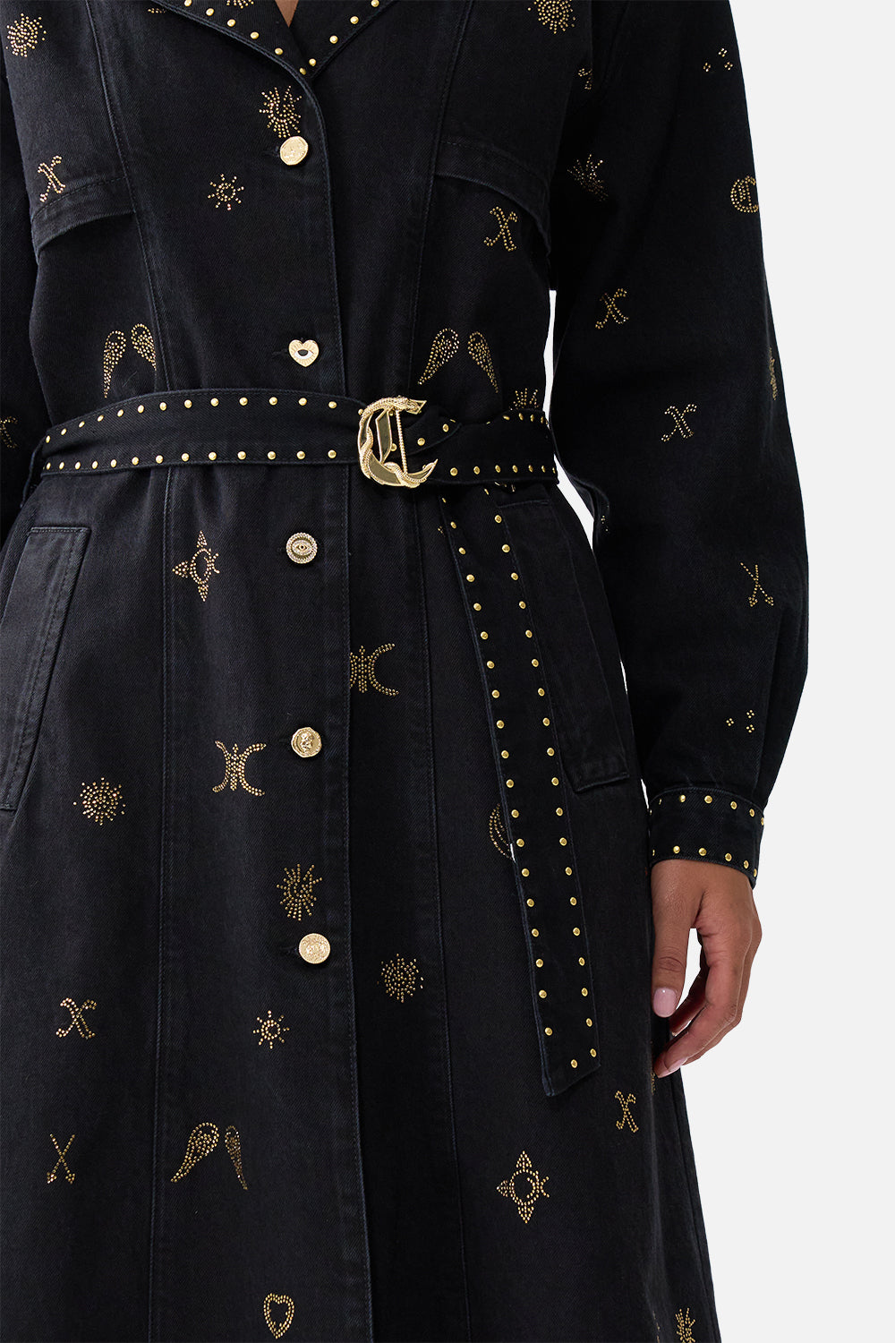 HEIRLOOM EMPIRE LONGLINE BELTED TRENCH COAT DENIM