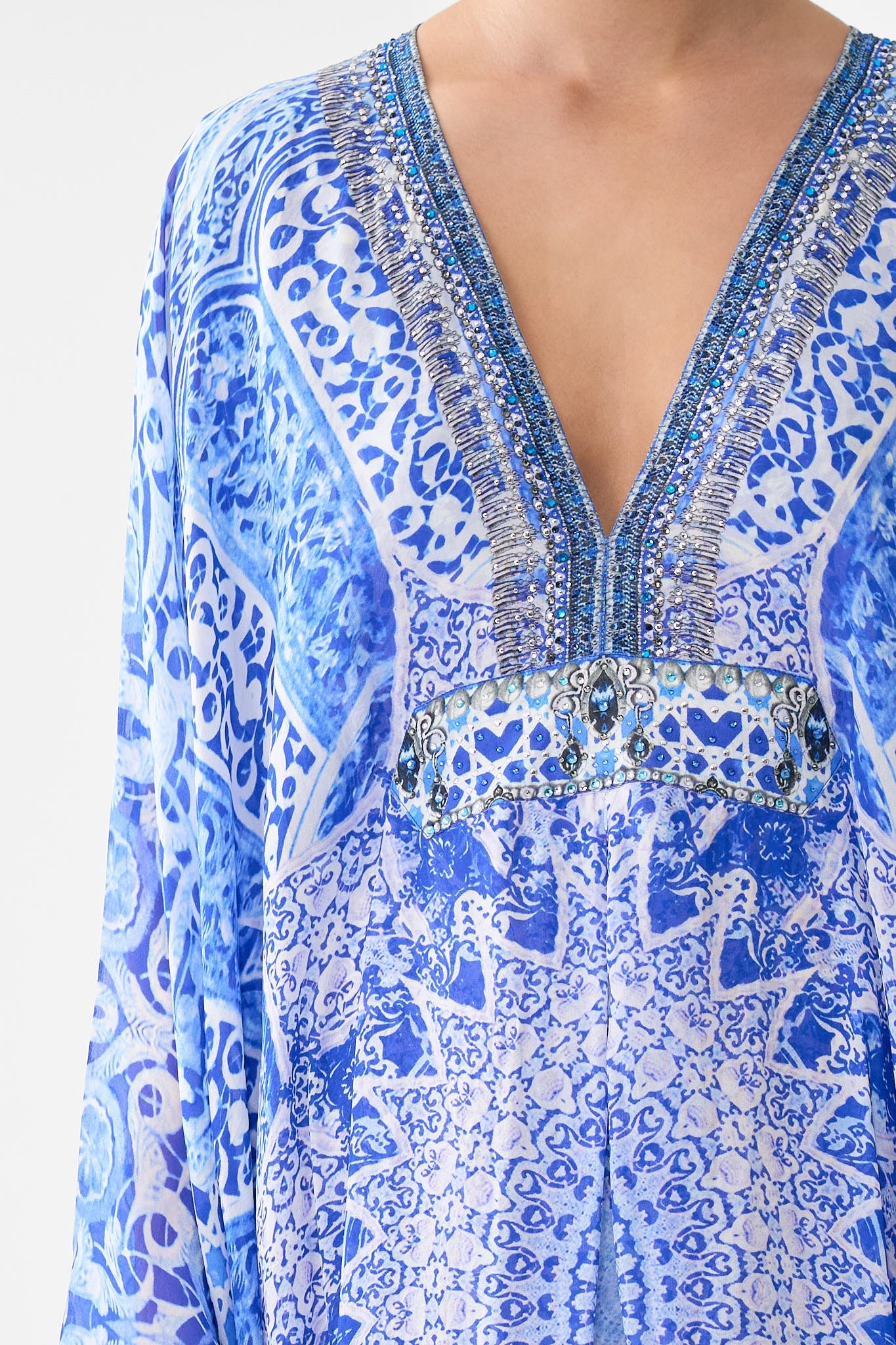 The CAMILLA LONG KAFTAN WITH WAIST DETAIL THE BOSPHOROUS in our  print.