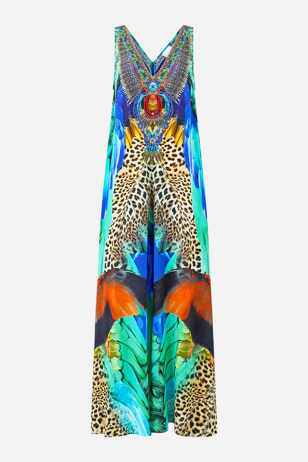 MONO ACAMPANADO CON CUELLO EN V ESTAMPADO DE LA SELVA