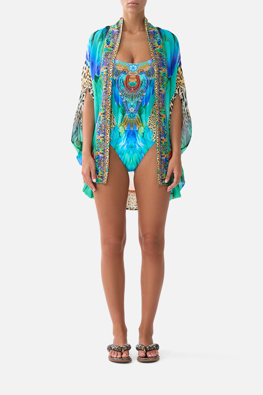 CHAQUETA CARDIGAN ABIERTA ESTILO CAPA VUELO POR LA JUNGLA