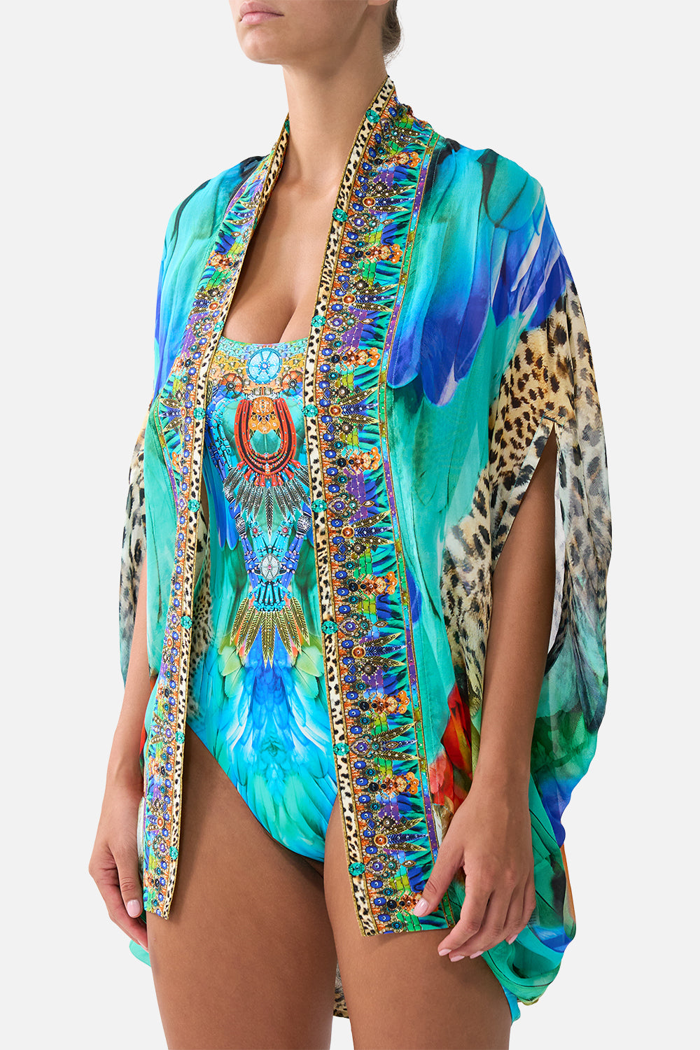 CHAQUETA CARDIGAN ABIERTA ESTILO CAPA VUELO POR LA JUNGLA