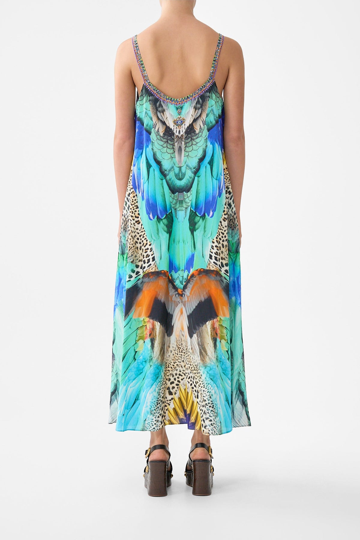 V NECK MIDI SLIP DRESS JUNGLE FLIGHT