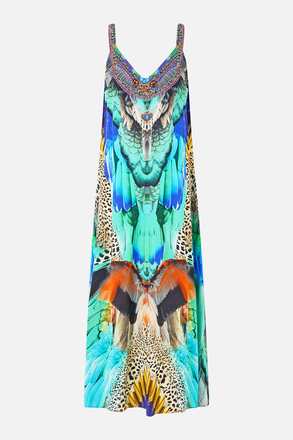 V NECK MIDI SLIP DRESS JUNGLE FLIGHT